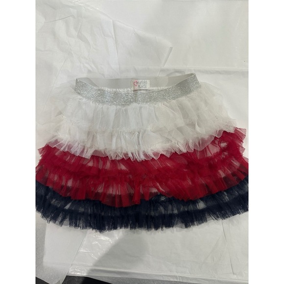 The Children's Place Other - The Childrens Place Girls 4T Red White Blue Tiered Tutu Skirt Glitter Waistband